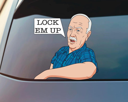 Lock Em Up Cartoon Sticker | Vinyl Bumper Sticker